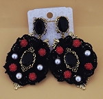 DG. BLACK EARRINGS WITH RED FLOWERS 
