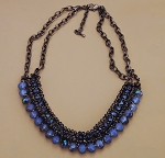 Chunky Blue Crystal Bib Necklace Dark Metal Chain Statement Jewelry