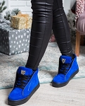Blue boots 6 velour natural leather 