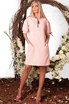 PINK FASHION DESIGNER WOMEN DRESS WITH BLADES DECOR ZIP