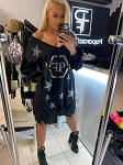 BLACK WITH SILVER STARS DESIGNER WOMEN DRESS 9 PAPARAZZI FASHION AUTHENTIC 7921