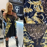 BLACK VELOUR WITH YELLOW LEAVES WOMEN DRESS PAPARAZZI FASHION (8003 )