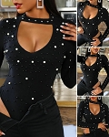 BLACK SEXY BLOUSE WITH PEARLS 