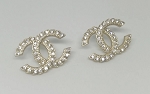 AUTHENTIC CHANEL CRYSTAL STRASS CC EARRINGS PRE OWNED FULL SET 