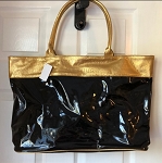 HANAE MORI BLACK AND GOLD TOTE BAG 
