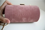 JEAN PAUL GAULTIER VELVET CLUTCH BAG PINK BLUSH GOLD CHAIN CYLINDER 