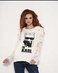 BEAUTIFUL WHITE FASHION WOMEN TOP WITH GEPUR SLEEVES KARL LAGERFELD 