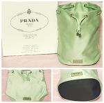 PRADA PARFUMS GREEN SATIN COSMETIC MAKEUP DRAWSTRING BAG 