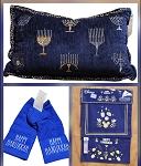 HANUKKAH BUNDLE REVERSIBLE TABLE RUNNER, 2 KITCHEN TOWELS AND PILLOW 