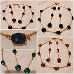 VINTAGE 2006 OSCAR DE LA RENTA RUNWAY STATION NECKLACE LONG DROP EARRINGS SET BLUE OR TOPAZ 